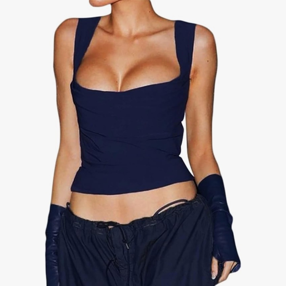 Navy Blue V Neck Cami Tank Top